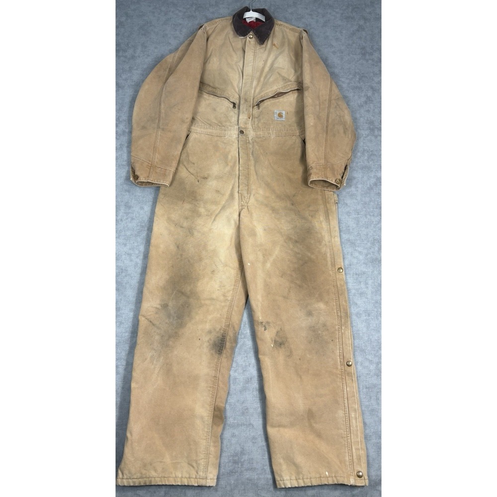 Vintage Carhartt 996QZ Coveralls 44R USA Union Made Insulated Brown Distressed